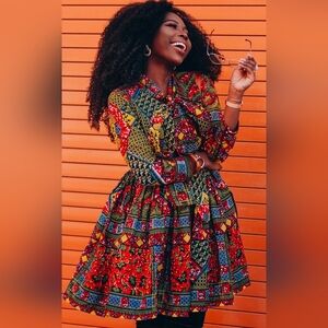 Vibrant Ankara Patterned Dress w/Bow